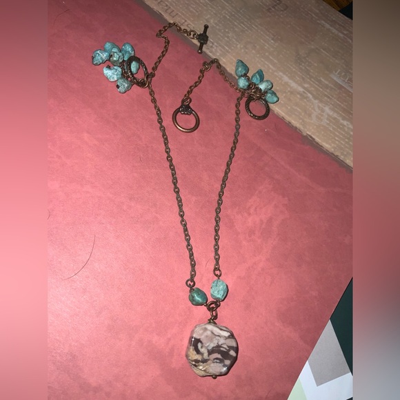 Vintage Handmade Bohemian Authentic Turquoise & Jasper Copper Necklace - Picture 12 of 13